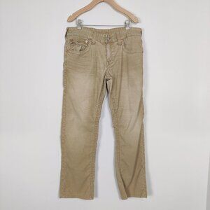 True Religion Men's Corduroy Denim Ricky Straight Sz 32 Beige Cotton Vintage Y2K